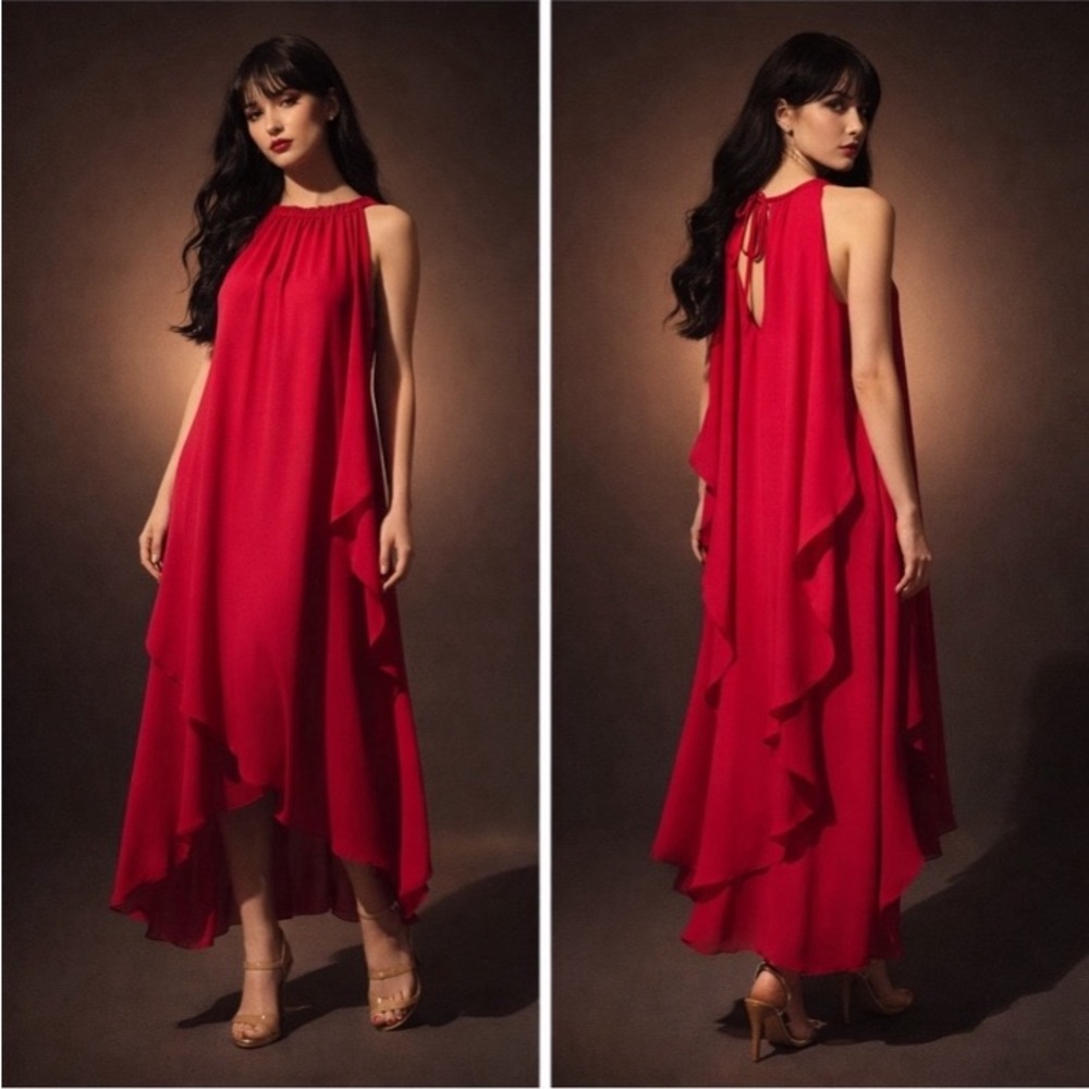 Vintage 70s Open-Back Maxi Dress Rare Asymmetrical Goddess Gown Glam Boho Sz XL